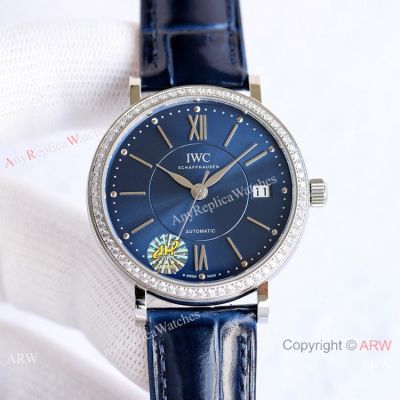 Swiss Replica IWC Portofino Blue Dial Diamond Watch 37mm Lady